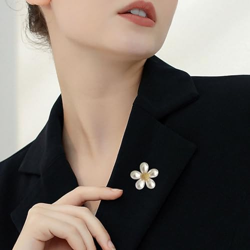 Image of Cute Pearl Flower Brooch Pin,Bowknot Bow Tie Suit Pin Pearl Silk Scarf Buckle Daisy Flower Brooch Jewelry for Women Birthday Gifts