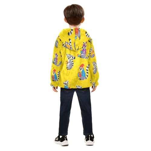 Lemur Pattern with Bright Toddler Fleece Jacket Girl Boys Hooded Fleece Jacket Coat Warm Outwear Zip-up 3-10T4
