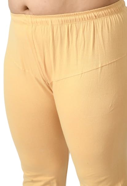 Women's Plus Size Cotton Blend Leggings, Beige, High Rise, Elastic Waistband, Ruched Ankle Detail, Regular Fit,-picture-50
