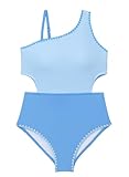 blibean Teen Girls Swimsuits Little Kids Summer One Piece Hawaii Beach Bathing Suit Tween Girl Fashion Color Block Swimwear Traje De Baño para Niñas Size 12-13 Year Old Light Blue