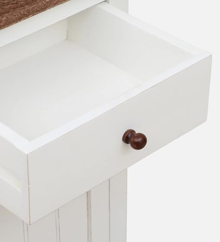 Image of Solid Wood Sideboard Cabinet with 2 Drawers | Tubaq Scratch-Resistant Top | White Distressed Edge | Storage for Living Room & Dining