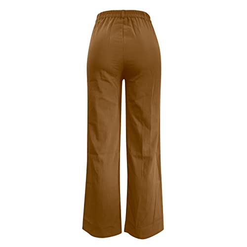 Wdgfv Brown Womens Linen Pants, Linen Pants For Relaxed Fit Capri Pants For Classic Elasticated Waist Ankle Pants With Pockets Streetwear Pants Plus Size Pant Suits Baggy Sweatpants White Linen Pants #TOP4