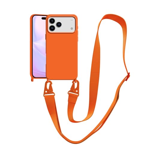Image of Compatible with iPhone 17 Pro Max Case with Lanyard Crossbody iPhone Case with Strap Adjustable Shockproof Drop Protection Silicone Phone Cover for iPhone 17 Pro Max 6.9 inch Neon Orange