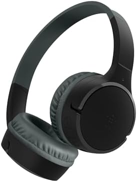 Belkin SoundForm Mini Kopfhörer Kinder kabellos mit Mikrofon – Schwarz | Kinderkopfhörer, 85 dB Lautstärkelimit, 30h Akku, Intuitive Bedienung, Aufkleber, 3,5-mm-AUX-Kabel, USB-C z