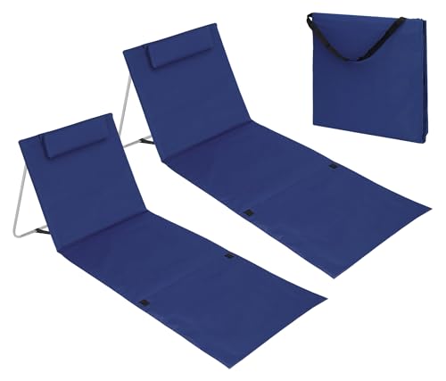 IlGruppone Coppia Materassino da Spiaggia 2 Pezzi Pieghevole Leggero Portatile Tappetino Spiaggine Regolabile con Schienale Reclinabile Tasca PortaOggetti Lettino Mare - BluTintaUnita