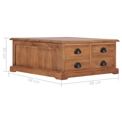 Table basse d'appoint en teck avec 4 tiroirs de rangement et structure stable