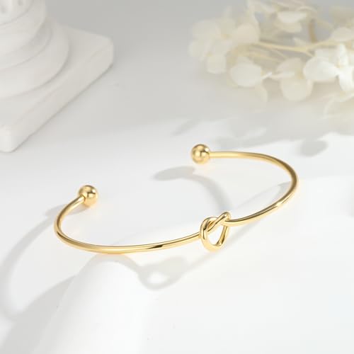 Turandoss Gold Knot Bangle Bracelets for Women - Dainty 18K Gold Plated Cuff Bangle Bracelets for Women Trendy Adjustable Love Knot Cuff Bracelet Jewelry Gifts - image 6