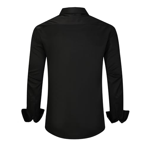 Men's Dress Shirts for Business Casual - Long Sleeve Button Down Shirts (Black Button)2