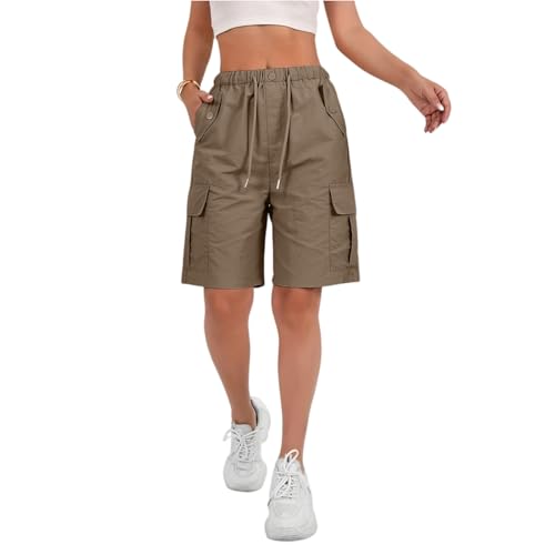 Wide Leg Bermuda Shorts for Women High Waisted Wide Leg Cargo Shorts Summer Baggy Waterproof Hiking Pants with Pockets