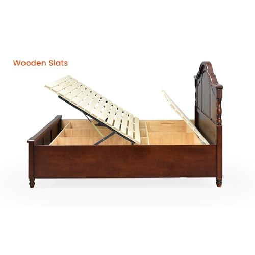 Image of Royaloak Atlanta American King Size Bed with Storage | Solid Wood Beds | Hydraulic Storages | Wooden Slats | Solid Legs