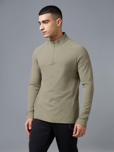 Image of TECHNOSPORT Men's Solid Full Sleeve T-Shirt ELASTOPLUS Quick Dry Slim Fit Mock Neck Sports Tee for Training Layering Casual Wear UPF50+ Anti Odour