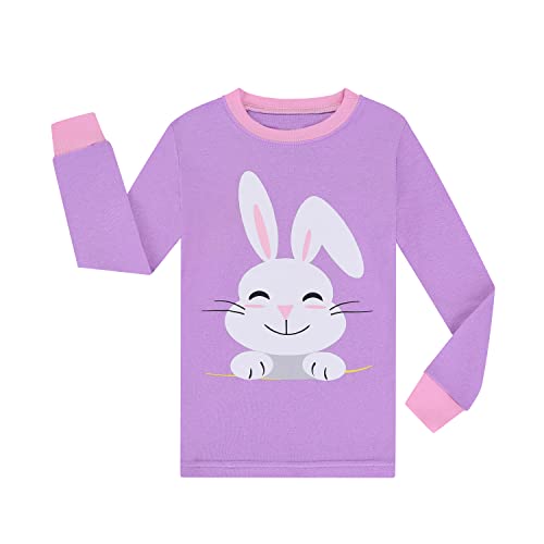 Benaive Girls Easter Pajamas Kids Bunny Easter Pjs Long Sleeves Set 100% Cotton Novelty Girls Sleepwear 2 Pieces Size 6 - image 2