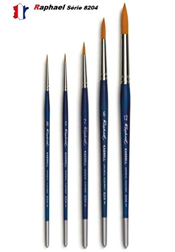 Raphael Paintbrush Series 8204 Kaerell, juego de 5 piezas, 2/0, 0, 2, 6, 12 (Raphael Francia) Espace Beaux arts