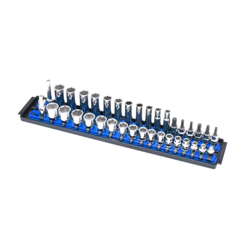 Image of Ernst Manufacturing Socket Boss, Premium 2-Rail 3 /8-Inch-Drive Socket Organizer, 19-Inch, Blue - Made in USA