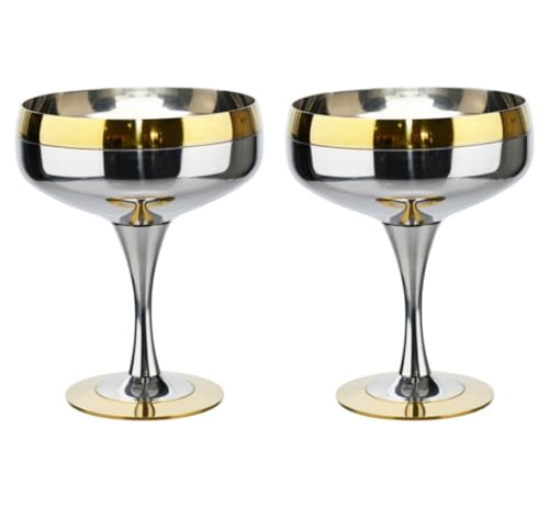 HOTENEAIRE Vasos de Martini de acero inoxidable con borde dorado, copas de cóctel, copa de vino, cuenco de helado, cuenco de postre, tazas de pudín de metal, soporte de postre para ensalada, cocina,