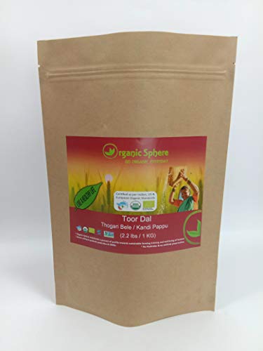 Organic Toor Dal - Organic Split Pigeon Peas (Tur Dal) - USDA Certified Organic -Pesticides Free - Adulteration Free - Sodium Free - 2.2 Pounds- Organic Sphere