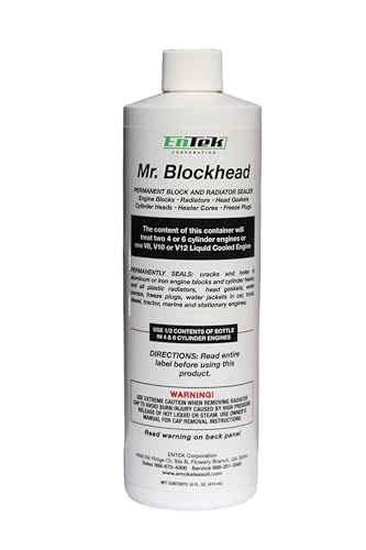 Entek Mr. Blockhead Permanent Block and Radiator Sealer - Fix Blown Head Gasket Repair, Engine Block Sealant, Stop Leak for Radiators, Heaters, and Cooling Systems - 16oz