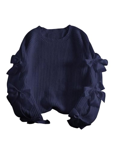 Image of SHENHE Women's Plus Size Sweaters Bow Cutout Crewneck Long Raglan Sleeve Knit Tops Chunky Sweaters