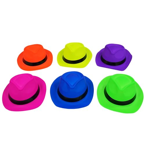 Lot de 6 chapeaux de fête au néon, chapeaux jazz, chapeaux colorés pour performances...