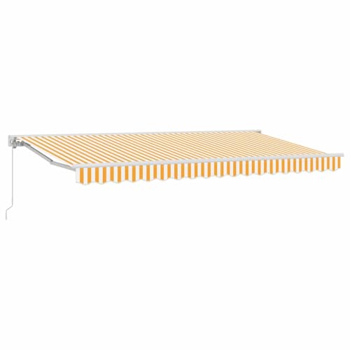 Store de terrasse jaune et blanc pour bloquer la chaleur du soleil
