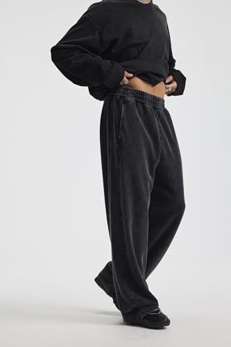 Men’s Vintage Wash Loose Straight Leg Pants, Cotton Trousers for Jogging & Ball Sports, Streetwear for 18-253