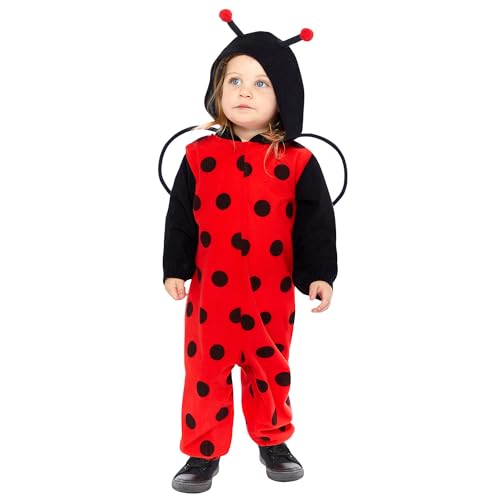 Amscan 9919080 - Unisex Fleece Ladybug Onesie Babies Hooded Romper with Headpiece Fancy Dress Costume Size: 12-18m