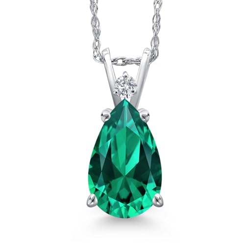 Gem Stone King 14K White Gold Green Nano Emerald and