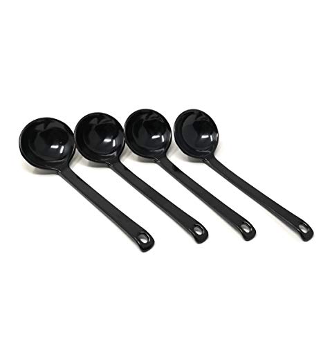 ASIAN HOME Black Melamine Japanese Long Handle Spoons for Ramen Soup Hot Pot Eating Mixing Stirring 825 Inches 4 spoons