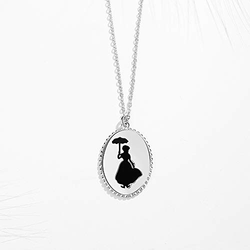 Mary Poppins Oval Disc Pendant Necklace Sterling Silver 925 Enameled Cable Chain Adjustable 16-17-18 Inch4