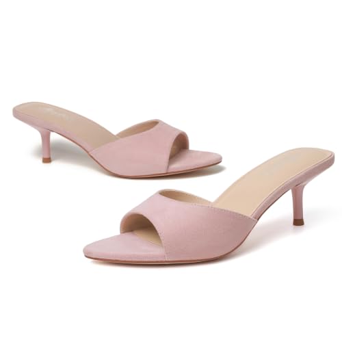 Image of Mostrin Kitten Heels for Women Pointed Toe Vintage Mules Heels Sexy Slip on Stiletto Backless Sandals for Party Wedding Daily