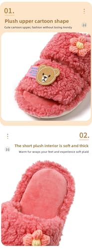 NICO×ASH Women's Cartoon Bear Plush Slippers Y2k Fuzzy Lightweight Soft Bottom Indoor Shoes with EVA Thin Sole for Home & Office2