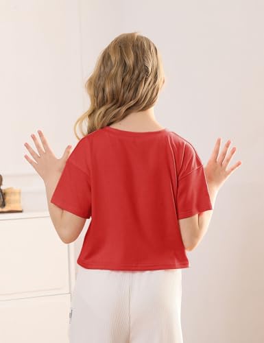 Yuccalley Girls Summer Round Neck Short Sleeve Crop Tees Casual Loose Fit Tees4
