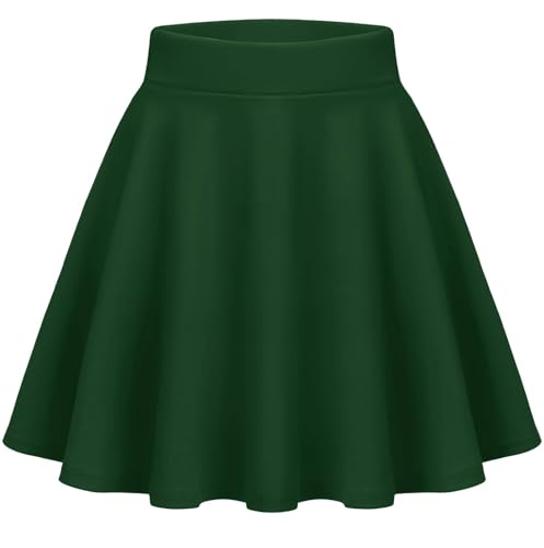 Zeagoo Jupes Femme Short Jupe Basic Taille Elastique A-Ligne Mini Jupe Courte Patineuse Jupe Casual Skirt Vert S