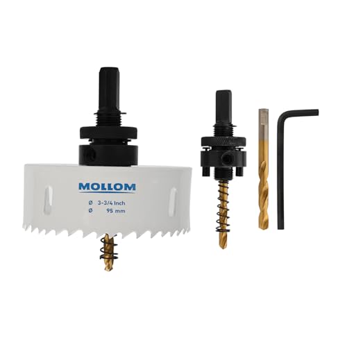Image of Mollom (95mm | 3-3/4") HSS M42 with 8% cobalt BI-Metal Hole Saw with 2 Pilot Drill Bits & Arbor Smooth Cutting for PVC,Drywall,Wood,Plastic,Gypsum Board,Rubber