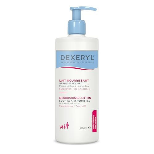 Dexeryl Pflegelotion: Pflegelotion für trockene und sehr trockene Haut, 24h Feuchtigkeit für Körper & Gesicht, beruhigt die Haut & reduziert Juckreiz, 500 ml