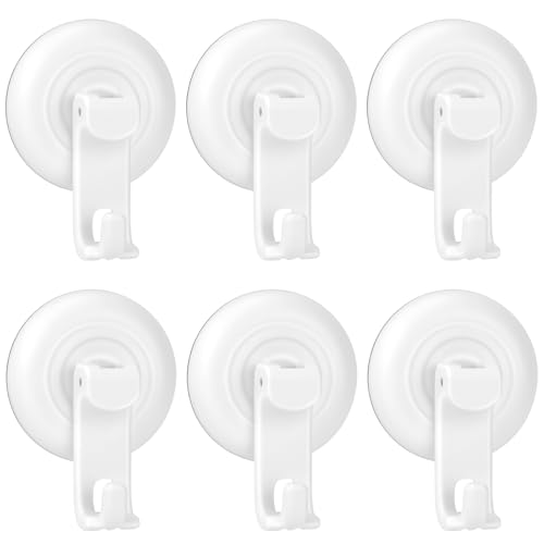 TACGEA Suction Cup Hooks for Shower, Powerful Vacuum Shower Hook for Towel, Robe, Loofah - Reuseable and Removeable Bathroom Hook, White, 6 Pack