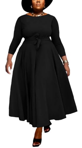 Image of BFFBABY Women's Wrap V Neck Plus Size Maxi Dresses 3 /4 Sleeves Chain Floral Printed Swing Dress with Belt
