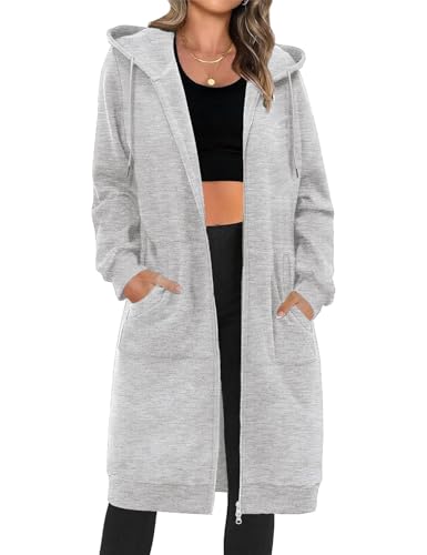 Tuopuda Sweat à Capuche Femme Grand Sweatshirt à Capuche Zippée en Polaire Veste Longue pour Femme Pullover Manches Longues pour Femmes Casual Lâche...