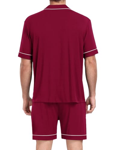 Image of Mens 2 Piece Short Sleeve Button Down Pajama Set, S-3XL | Soft Modal Fabric, Cool Lightweight Sleepwear & Loungewear with Pockets, Home Relaxing
