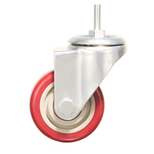 Heavy Duty Stem Caster Wheels Double Bearing PU Castors No Noise Swivel Casters M8-1.25x25mm 4 Packs with Dual Locking (3 Inch,No Brake)