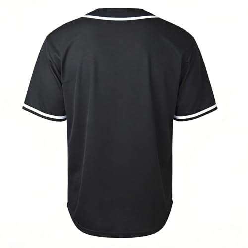 Camiseta de béisbol Henley negra de 2 botones, manga corta transpirable con cuello en V para uso deportivo o casual miniatura 5