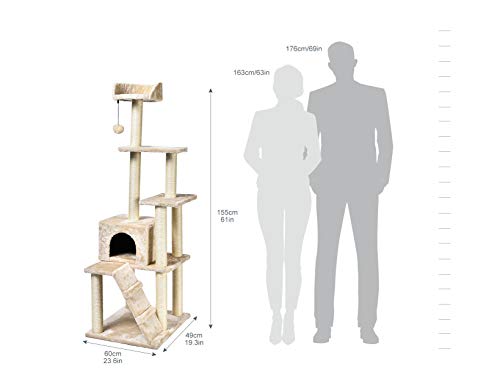 Image of Amazon Basics Cat Tree Extra Large | Indoor /Outdoor Cat Furniture | Optimal Surface To Sharpen Claws For Cats And Kittens | With Scratching Posts | 61 L X 48 W X 155 H Cm | 18 Kg