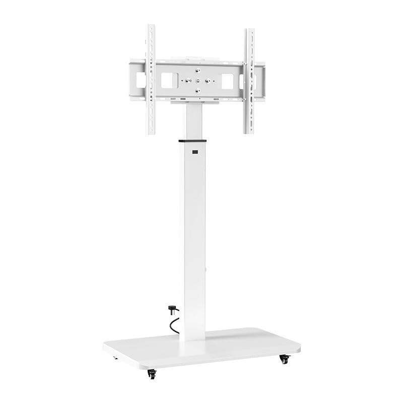 Audiovan Mobile TV Cart with Cable Management, Height Adjustable Floor Stand, 360° Swivel Wheels, Lockable Casters, White Rolling TV Mount-image-4