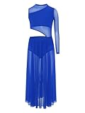RUNQHUI Chica Asimétrica Vestido Baile Contemporáneo Leotardo Ballet Un Hombro Vestido Baile Latino Salsa Traje, azul, 13-14 Años