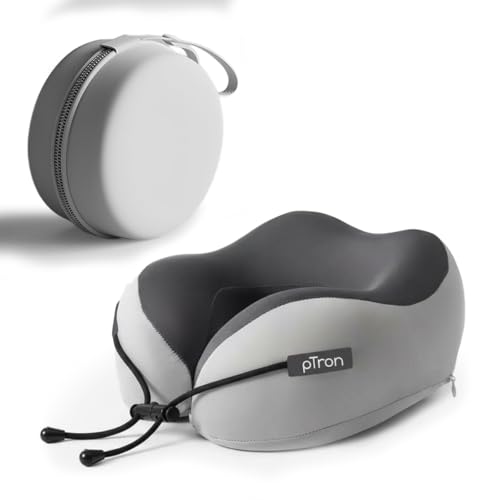 Image of pTron Ergova S4 Travel Neck Pillow, Hi-Per Memory Foam, Lightweight Neck Support Pillow, Ideal for Flight, Car & Travel Comfort, Carry Zip Pouch (Grey)