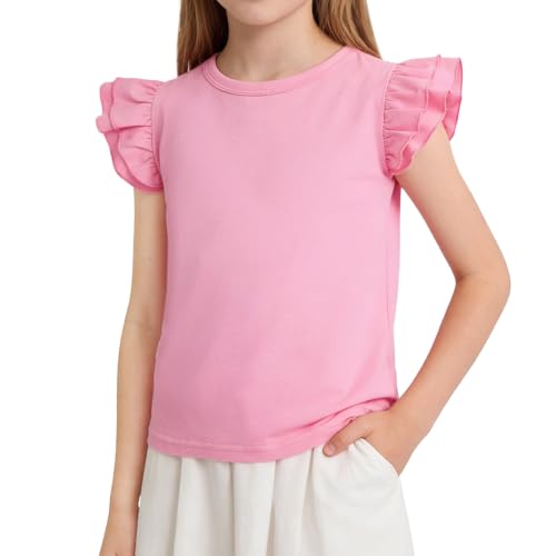 Image of Magic Park 1-14Y Toddler Ruffle T Shirt Girls Solid Color Blouse Kids Girl Short Long Sleeve Tops Casual Tee