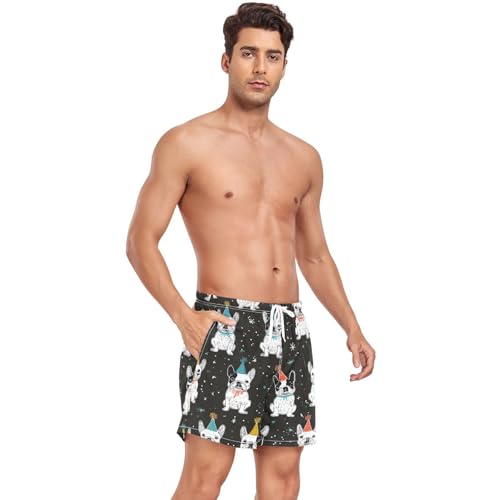 Happy New Year Bulldog Print Men's Swim Trunks with Liner Quick Dry Beach Shorts Swimwear Bathing Suit S-XXL4