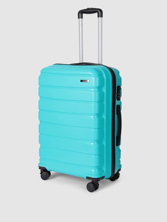 Image of Teakwood Small-Medium-Large 8 Wheels Trolley Bag, Hard Cabin with Zipper Closure, Adjustable Push Button & Cross Side Strap, TSA Lock System 360 Degree (Set of 3, Aqua Green)