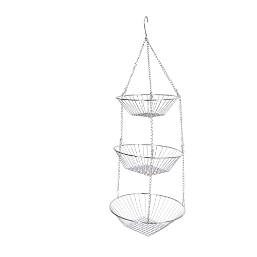 KitchenCraft Hanging Vegetable Rack, Metal, Set of 3 Kitchen Storage Baskets with Chain and Hook