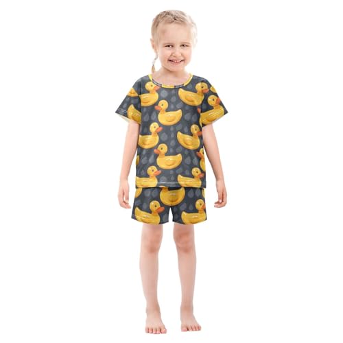 ALAZA Cute Funny Yellow Duck Pajamas Short Sleeve 2 Piece Sleepwear Top and Bottom Pajama Set Unisex3